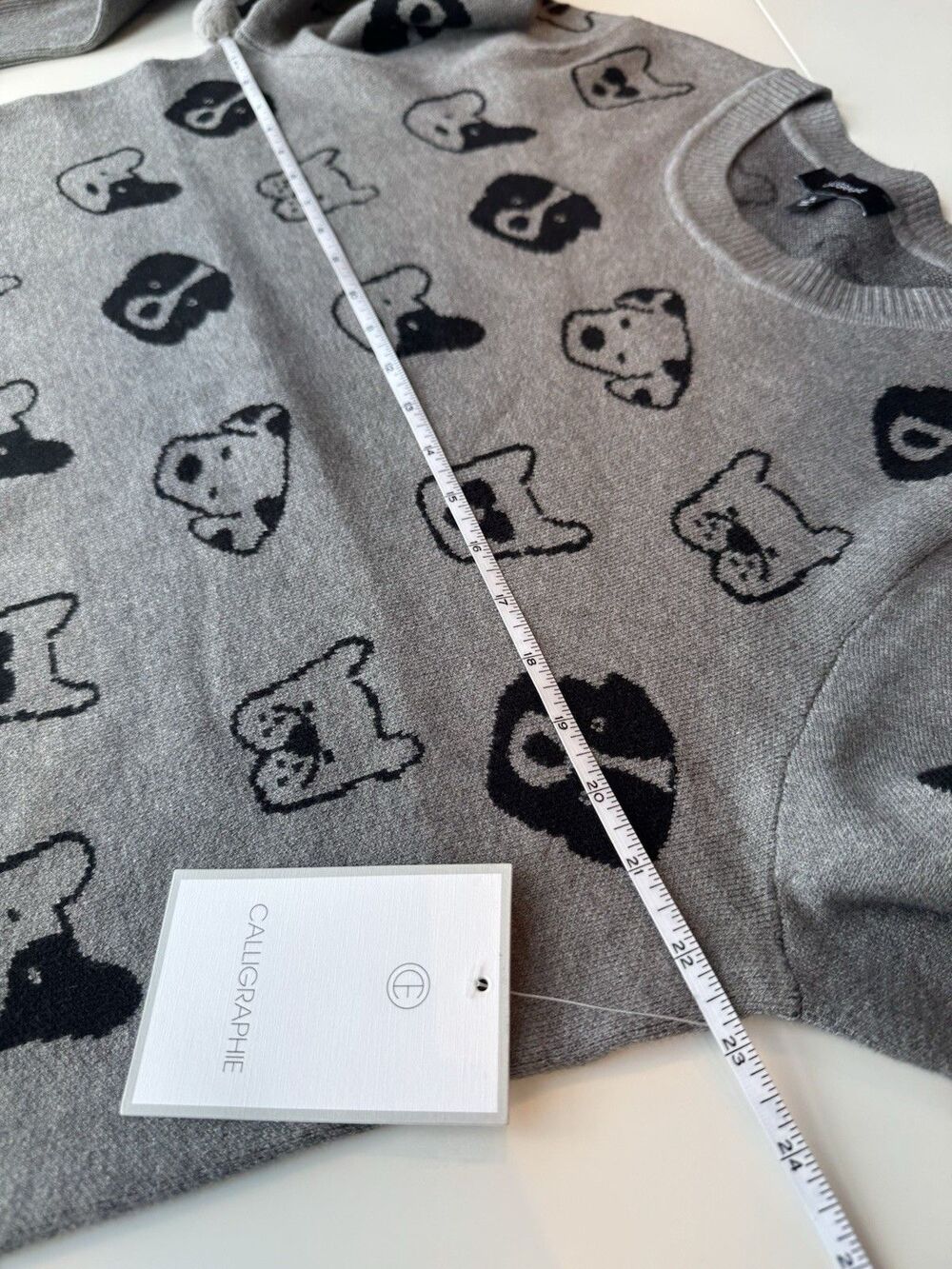 Anthropologie Calligraphie Women's Knit Jacquard Dog Print Crewneck Sweater XL - Picture 3 of 7